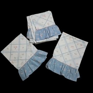 Vintage floral plaid full size flat bedsheet & Pillowcases ruffed trim cottage